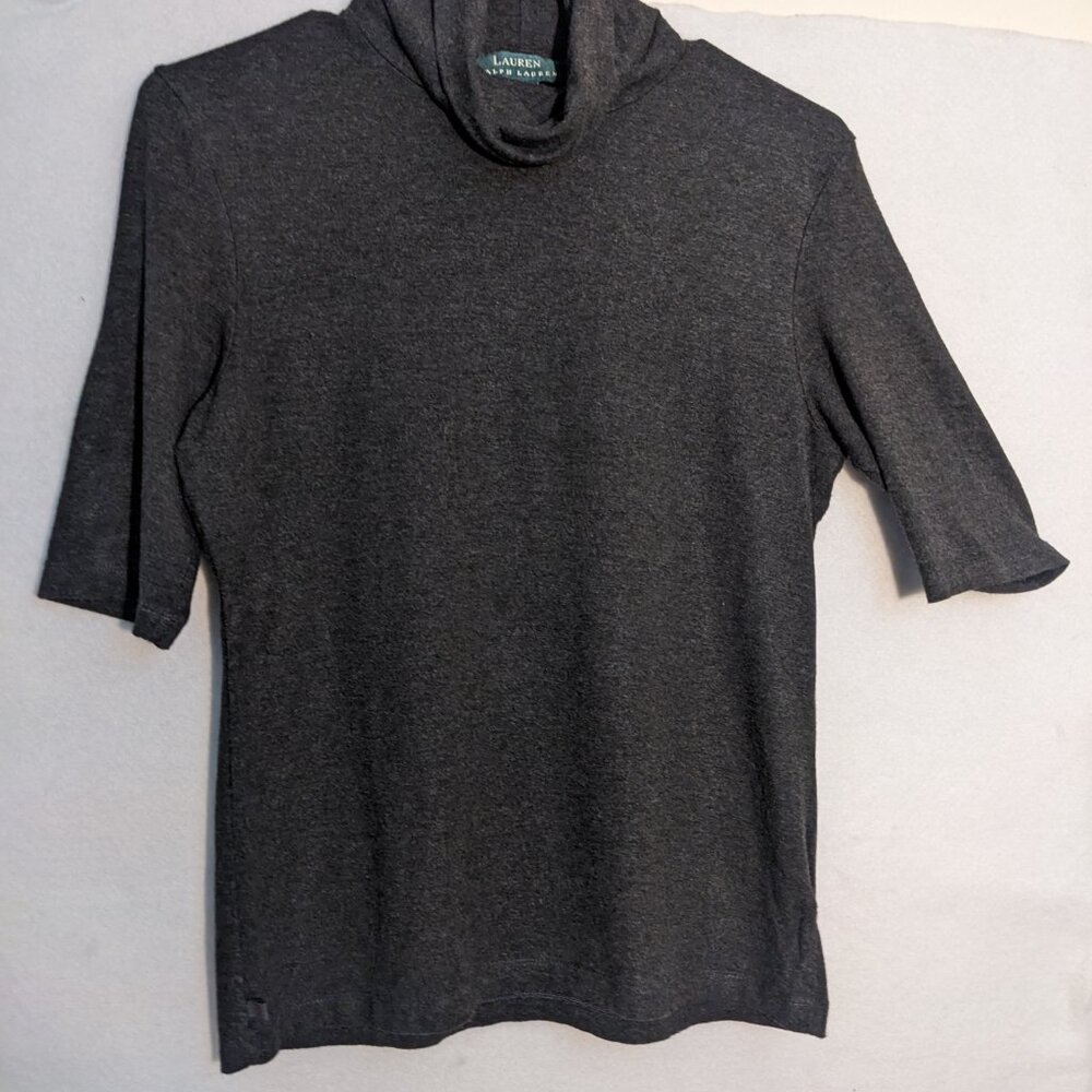 Lauren by Ralph Lauren Women's Gray Short sleeved Turtleneck - Picture 5 of 6